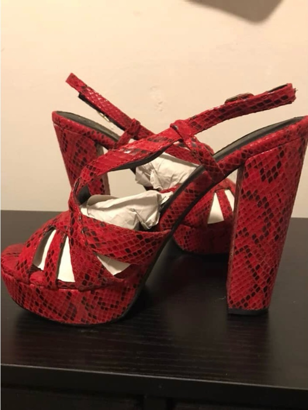 Glaze Red Snake-Print Platform Sandals